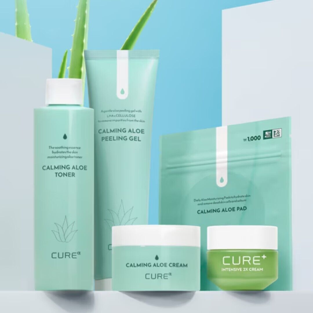 Cure Alpha Calming Aloe Toner 6.76oz + Cream 1.69 oz+Peeling Gel 5 oz/Mild/Vegan