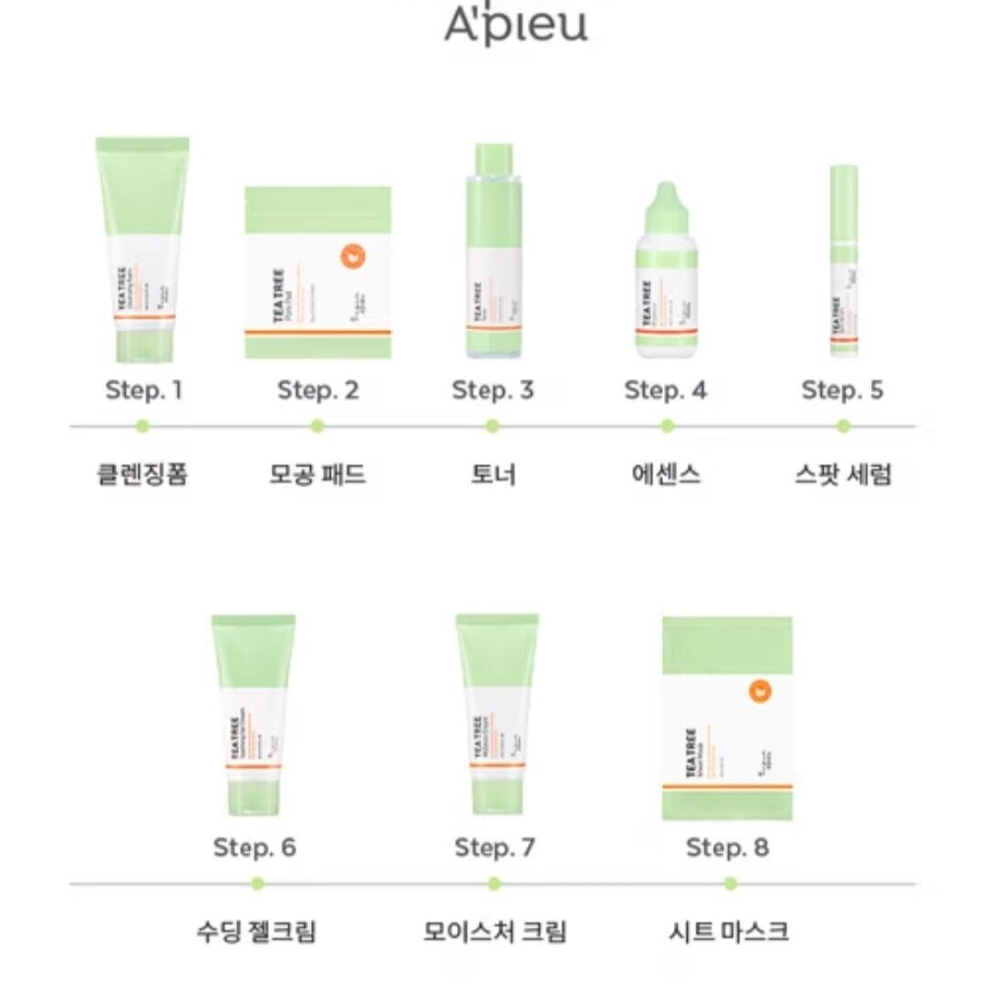 A'pieu The Pure Tea Tree Toner 200ml+Cleansing Foam 200ml+Gel Cream 60ml /ACNE