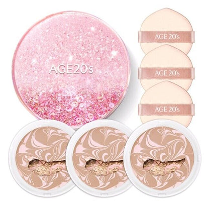 AGE 20'S Essence Cover Pact Shining Drops Edition Pink Case x Refill 12.5gx3EA