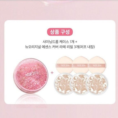 AGE 20'S Essence Cover Pact Shining Drops Edition Pink Case x Refill 12.5gx3EA