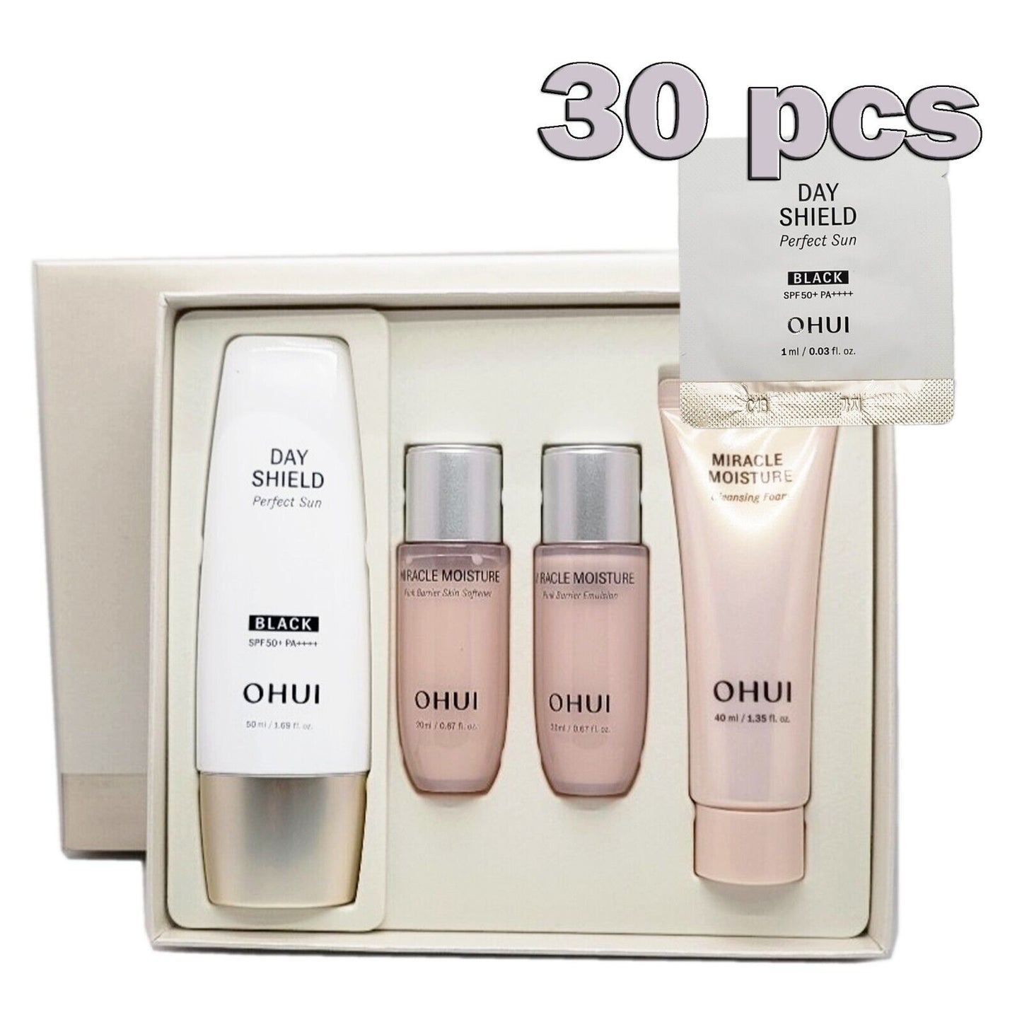 O HUI/OHUI-DAY SHIELD Sunscreen 50ml+Toner+Emulsion+Cleanser Set+30 Samples