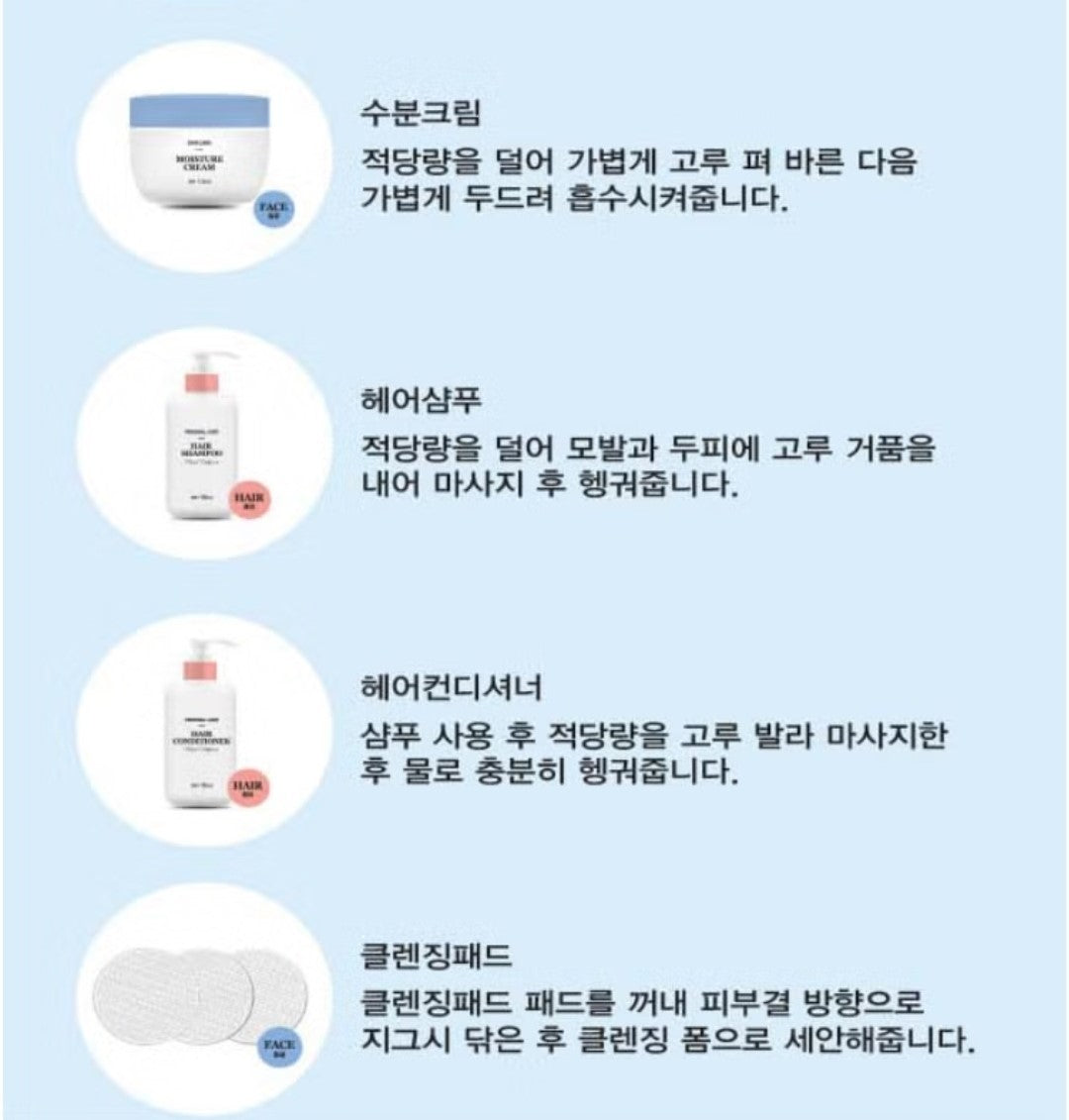 5 Pack/8 Steps/1 Day Disposable Travel Shower Kits  Set /Cleansing/Body/Skincare