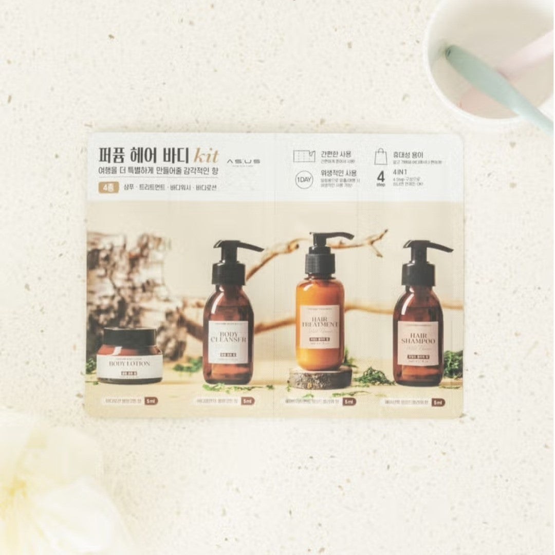 5 Pack/AS:US/4 Kits/ Travel Perfume Hair & Body/Shampoo/Wash/Camping/Exercise