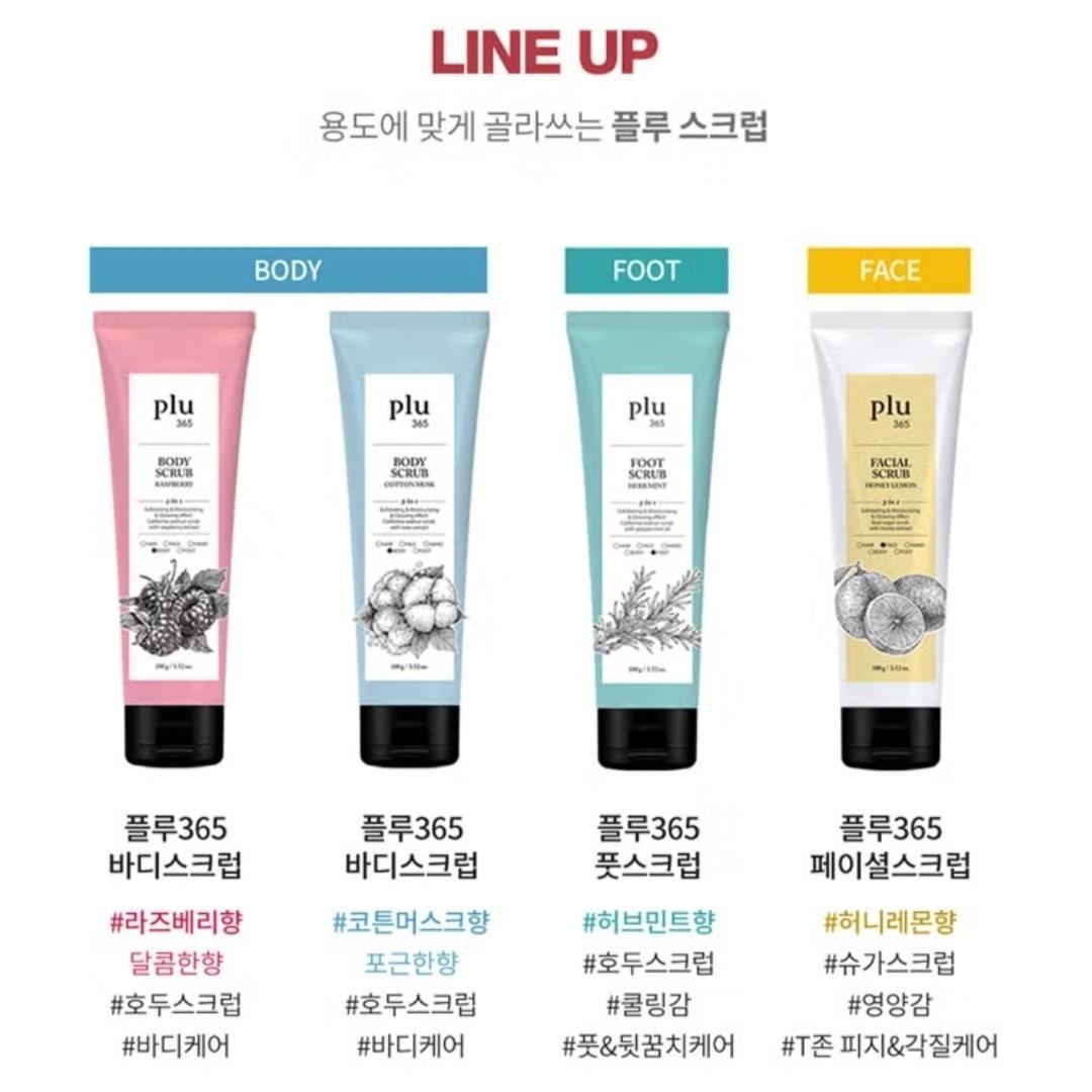 Plu 365 Body Scrub 100g Raspberry 100g+Cotton Musk 100g/ Scrub-to-bubble soft