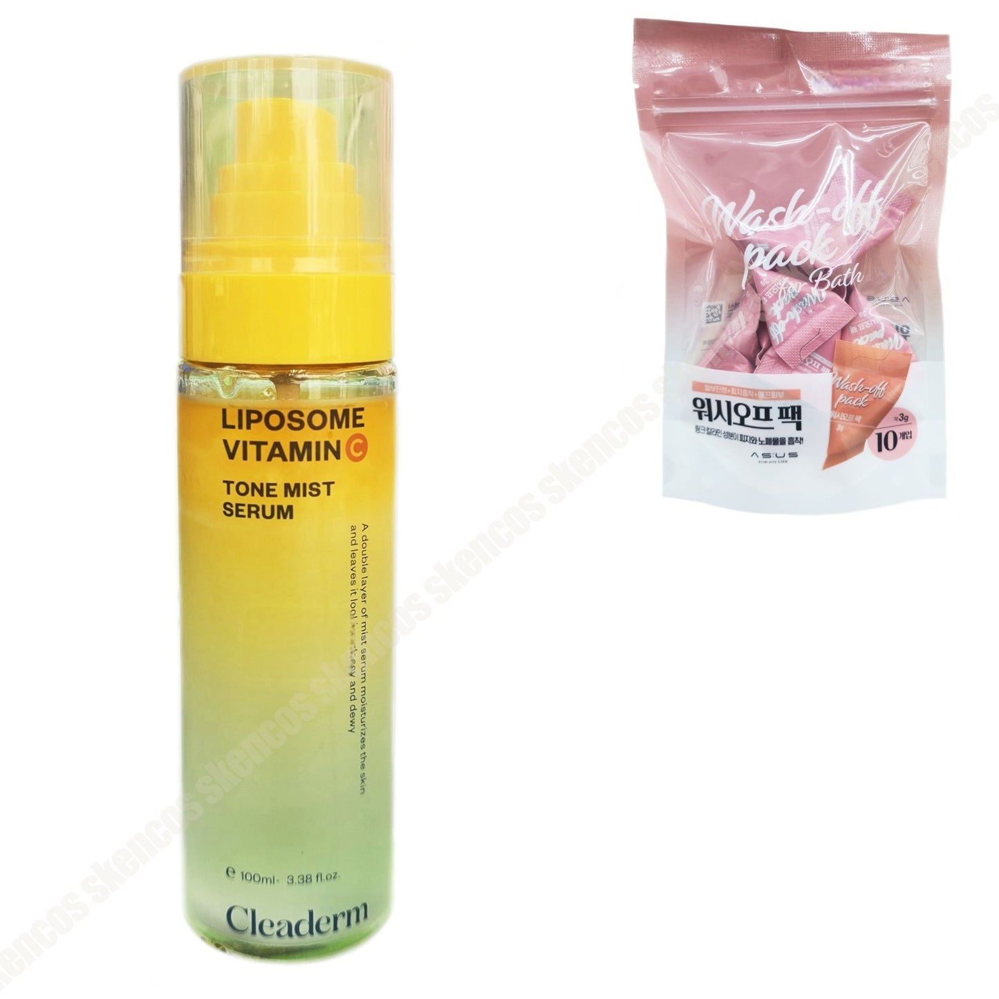 Cleaderm Liposome Vitamin C Tone Mist Serum 3.3 fl.oz/Freckle+Wash Off Pack 10ea