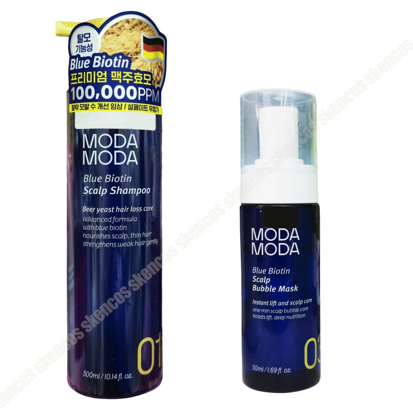 MODAMODA Blue Biotin Scalp Shampoo 300ml+ Bubble Mask 50ml-Hair Loss/Dry Hair