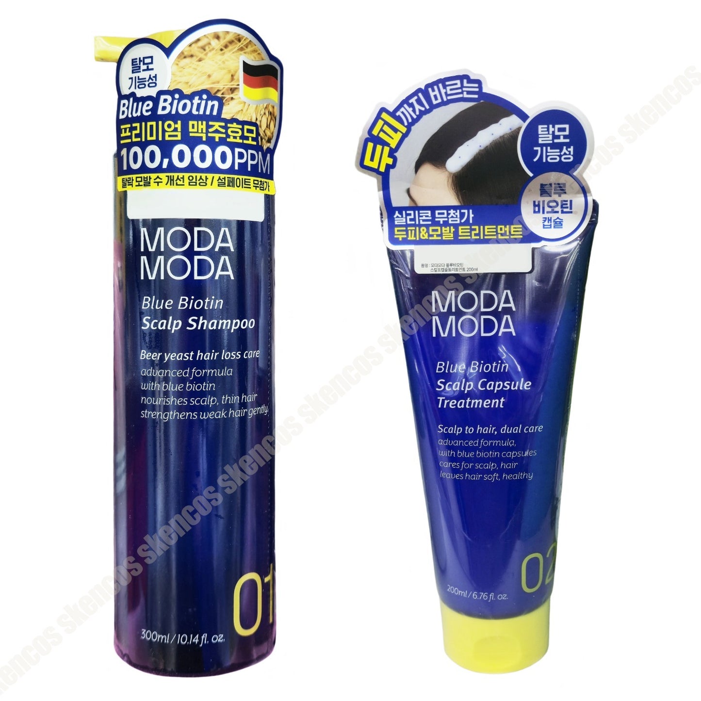 MODAMODA Blue Biotin Scalp Shampoo 300ml+ Treatment 200ml Silicon-free-Hair Loss