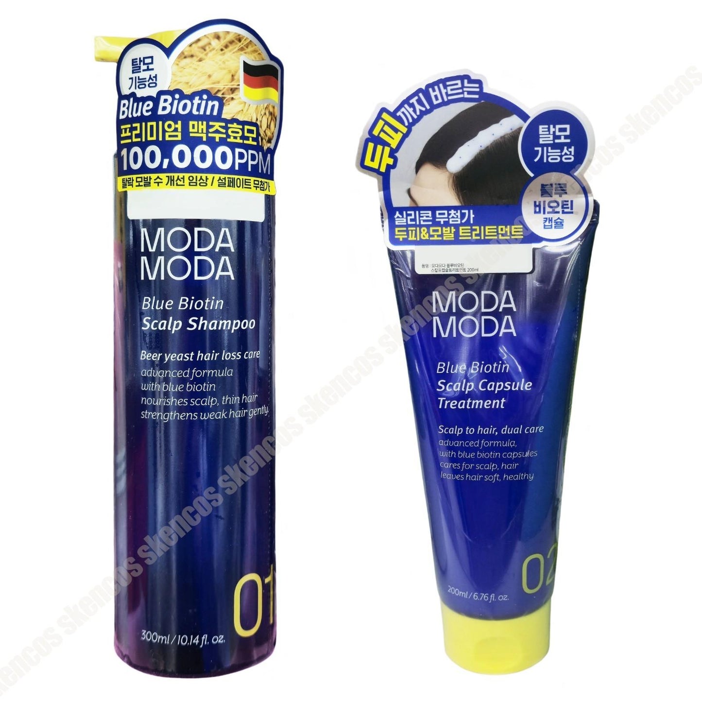 MODAMODA Blue Biotin Scalp Shampoo 300ml+ Treatment 200ml Silicon-free-Hair Loss