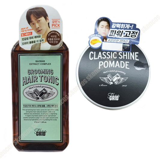 Freegrid Grooming Hair Tonic 210ml/Sensitive scalp + Shine Pomade 50g/Men