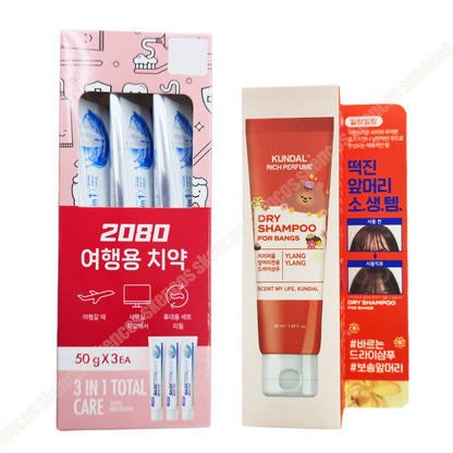 2080 Travel Toothpaste 50g 3-pack+Kundal Rich Perfume Dry Shampoo-No Wash 50ml