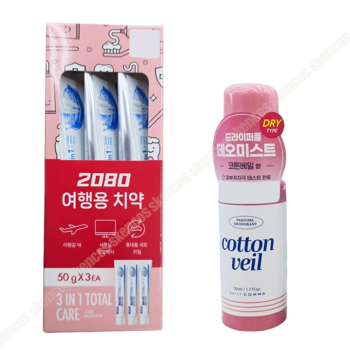 2080 Travel Toothpaste 50g 3pack+Daily Comma Perfume Deodorant Mist 50ml Cotton