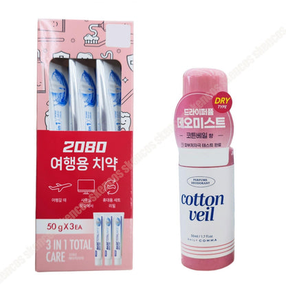 2080 Travel Toothpaste 50g 3pack+Daily Comma Perfume Deodorant Mist 50ml Cotton