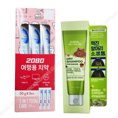 2080 Travel Toothpaste 50g 3pack+Kundal Rich Perfume Dry Shampoo-No Wash FREEZIA