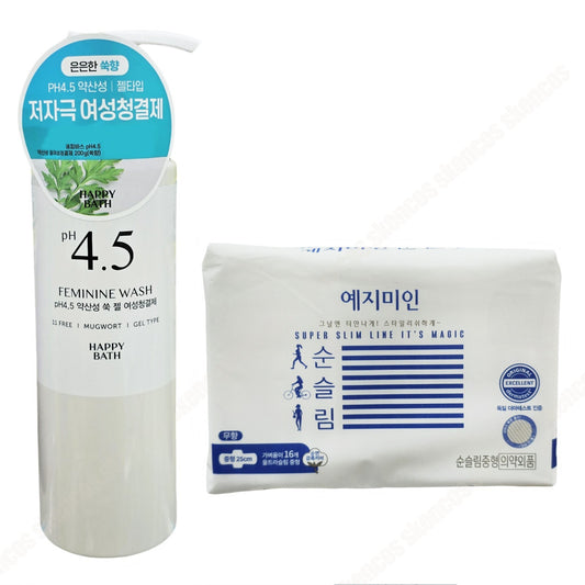Happy Bath pH4.5 Feminine Wash/Mugwort+Yejimiin Soon-Slim Sanitary Pads M 16ea