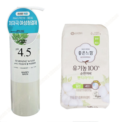 Happy Bath pH4.5 Feminine Wash+GOODFEEL® Organic 100% Pure Cotton Panty Liners