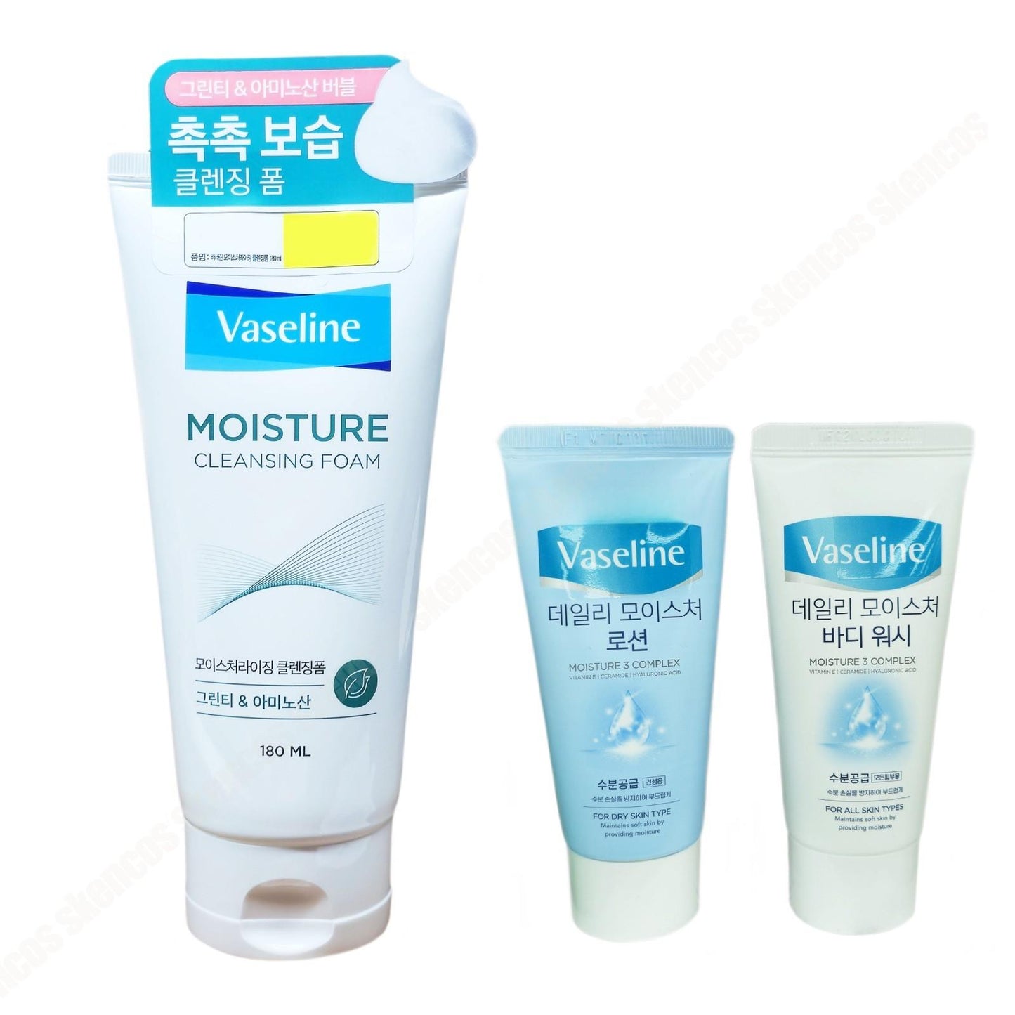 Vaseline Moisture Cleansing Foam 180ml/6 oz-Soft+Body Wash +Moisture Lotion Kits