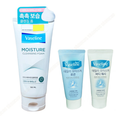 Vaseline Moisture Cleansing Foam 180ml/6 oz-Soft+Body Wash +Moisture Lotion Kits