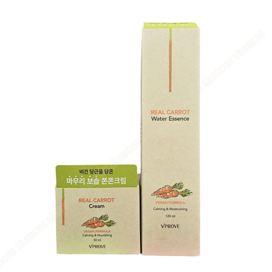VPROVE Real Carrot Cream 50ml+Water Essence 120ml-Vegan-Soothing-Radiant Skin