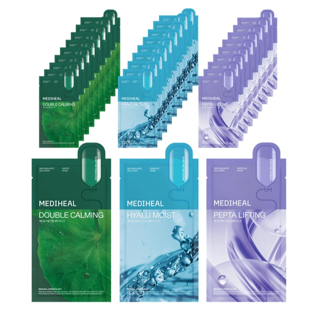 MEDIHEAL Pepta Lifting Ampoule+Hyalu Moist Essence+Calming Water Mask 30 Sheets