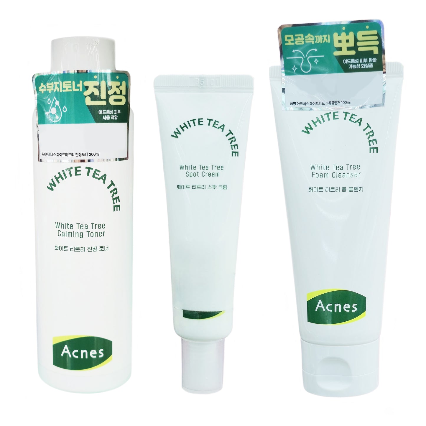 Acnes White Tea Tree Calming Toner 200 mL / 6.76 fl. oz.+Spot Cream 30ml / 1.01 fl.oz.+Foam Cleanser 100 mL / 3.38 fl. oz.