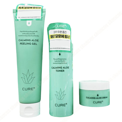 Cure Alpha Calming Aloe Toner 6.76oz + Cream 1.69 oz+Peeling Gel 5 oz/Mild/Vegan