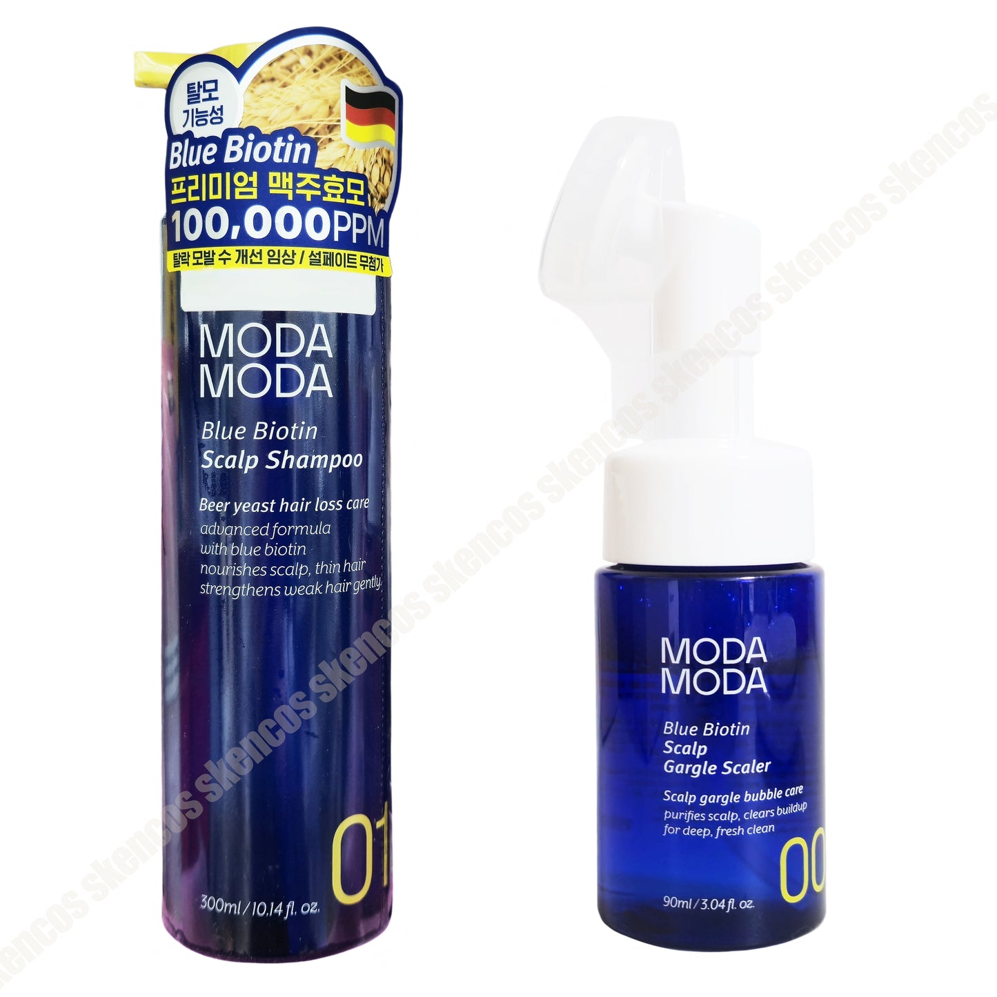 MODAMODA Blue Biotin Scalp Shampoo 300ml+ Scalp Gargle Scaler 90ml-Hair Loss
