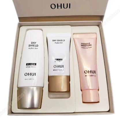 O HUI/オーヒュイ デイシールド パーフェクトサンブラック SPF50+ 50ml+トナー+エマルジョン+クレンザーセット