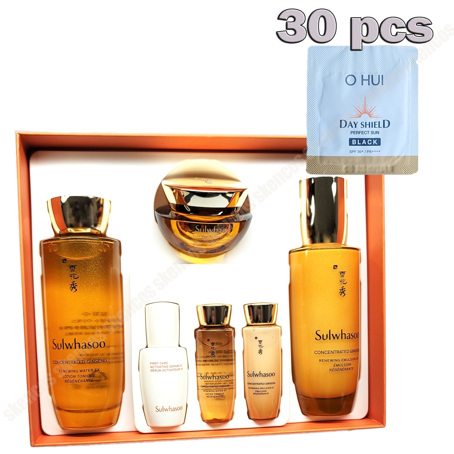 Sulwhasoo Ginseng Renewing Skincare Set/O HUI/OHUI-DAY SHIELD Sun black SPF50+ 