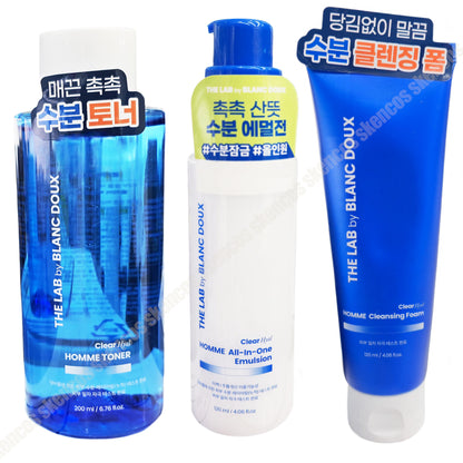The LAB by Blanc Doux Clear Hyal Homme Toner + All-in-One Emulsion + Cleansing Foam -For Men