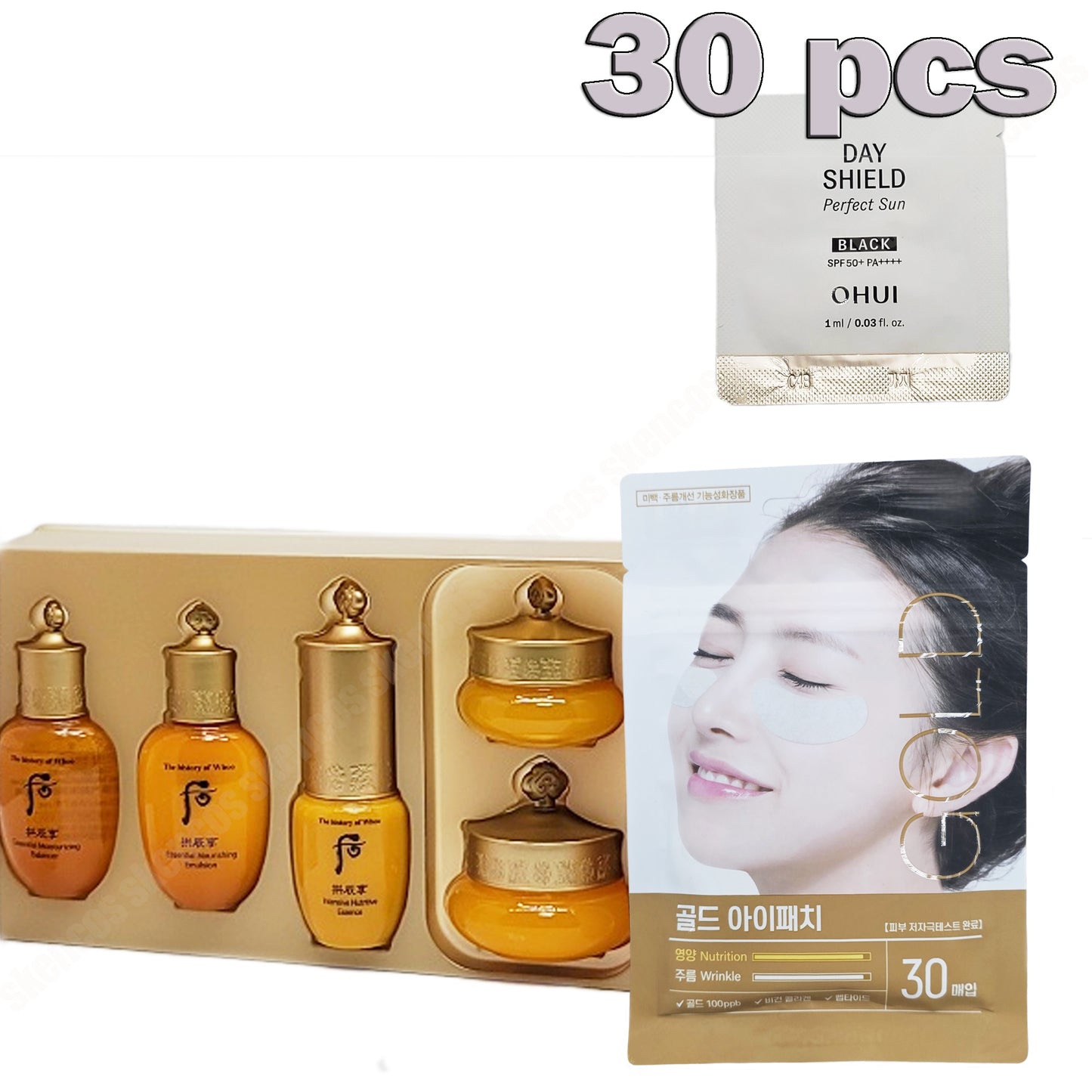 Whoo 5 Travel Kits + OHUI SUN Cream Samples 30ea/1oz + Eye Patch 1 Pack(30ea)