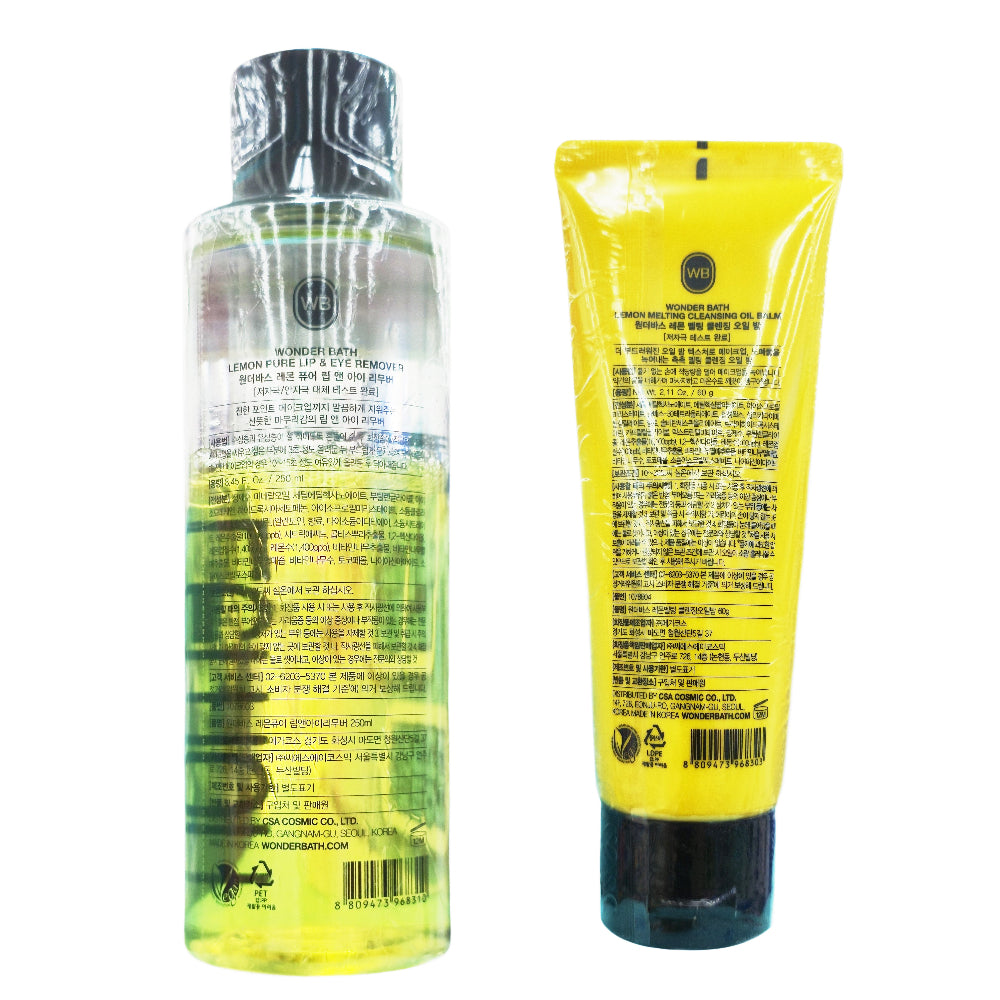 WONDER BATH Lemon Pure Lip & Eye Remover 250ml + Melting Cleansing Oil Balm 60g