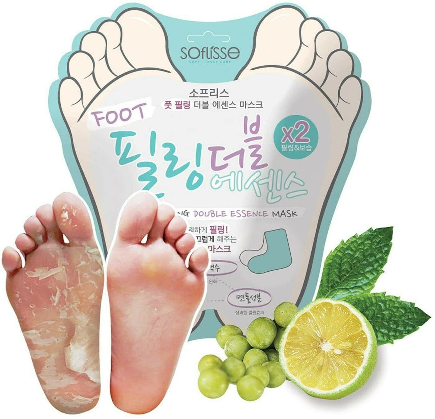 Soflisse Foot Peeling Double Essence Mask 10ct/Exfoliating/Smooth Feet/Anti-odor