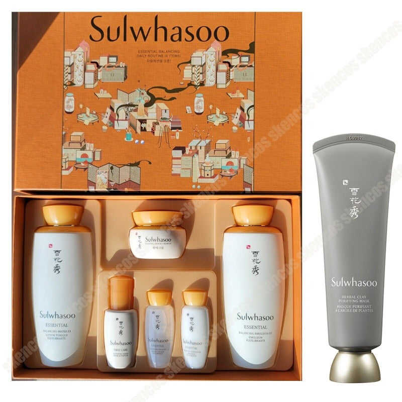 Sulwhasoo Essential Skincare Duo Set+Herbal Clay Mask 120ml/Wrinkle/Pore Care