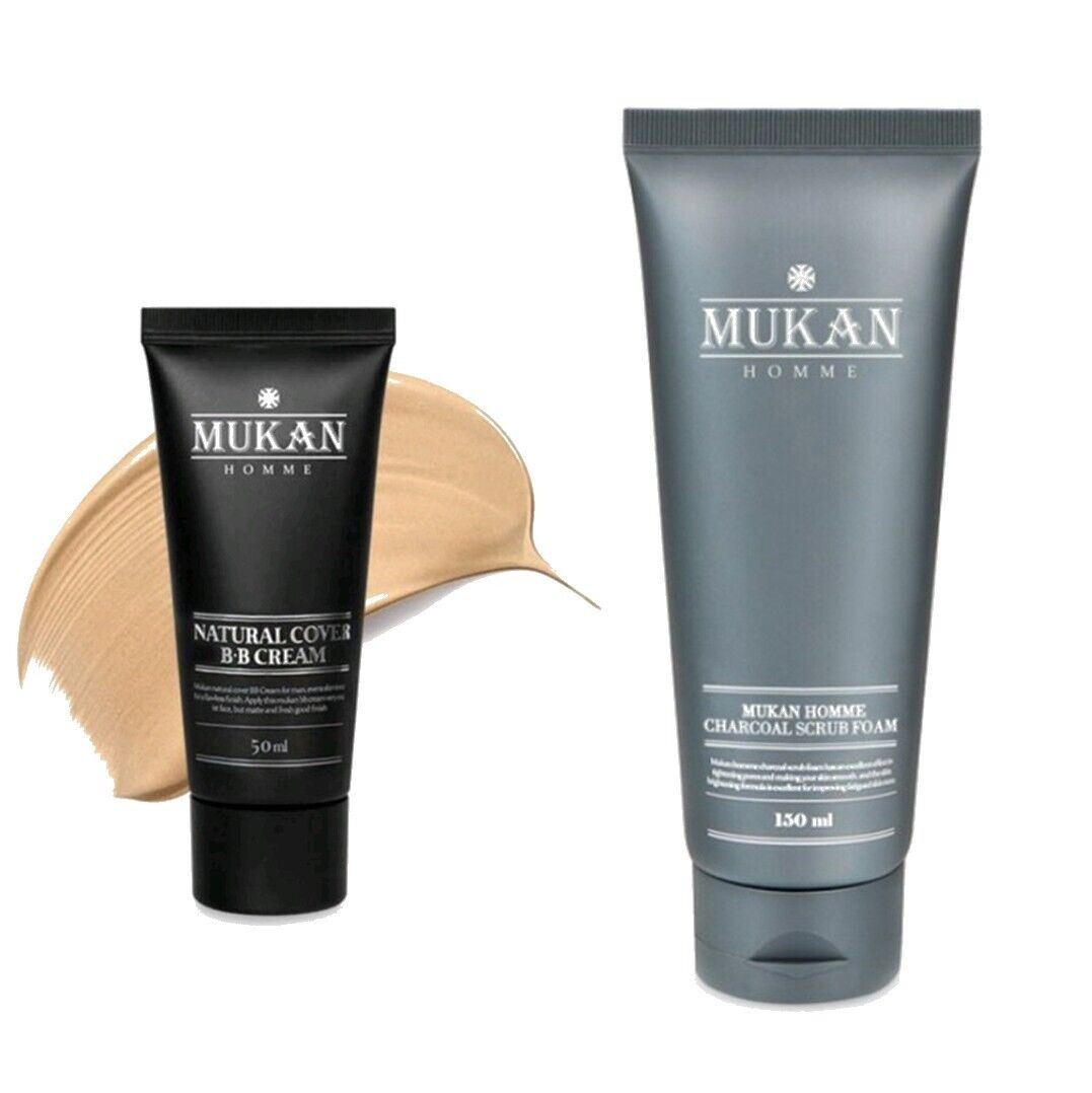 MUKAN Homme Natural Cover BB Cream 50ml/N.25+Charcoal Scrub Foam 150ml/Blackhead