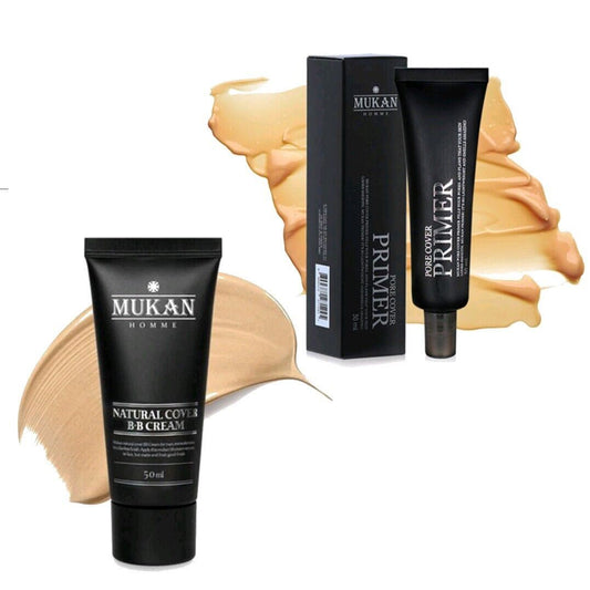 MUKAN Homme Natural Cover BB Cream 50 мл + праймер для покрытия пор 30 мл/жирная/неровная кожа 