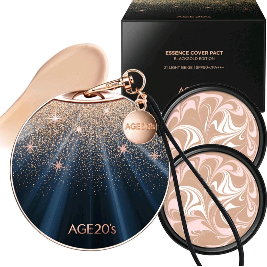 AGE 20's Essence Cover Pact Black Gold Edition Case+2 Refill/Brightening/UV