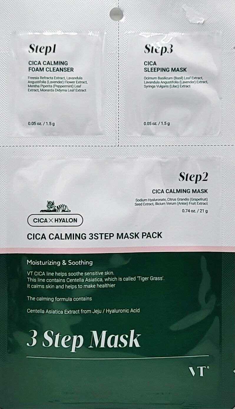 VT Cica 3 Step Mask 2 шт./Маска в упаковке 4 шт./Очищающая салфетка 75 г/Набор патчей для глаз 30 шт. 