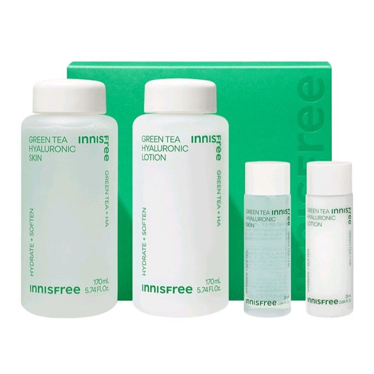 Innisfree Neues Grüntee-Hautpflegeset mit Hyaluronsäure/Toner + Emulsion + Kits/Proben 