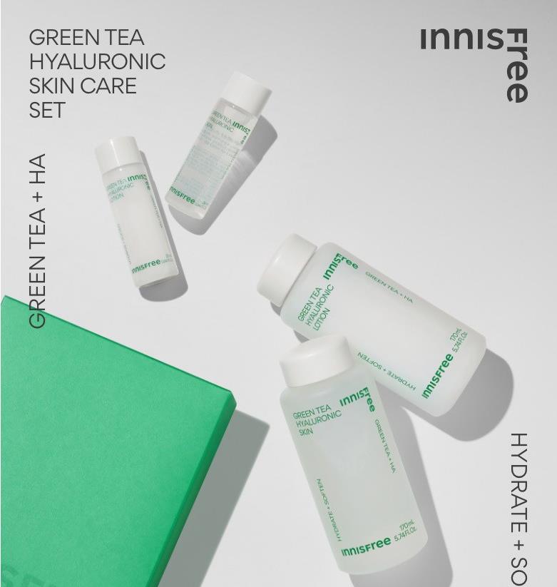 Innisfree New Green Tea Hyaluronic Skincare Set/Toner+Emulsion+Kits/Samples